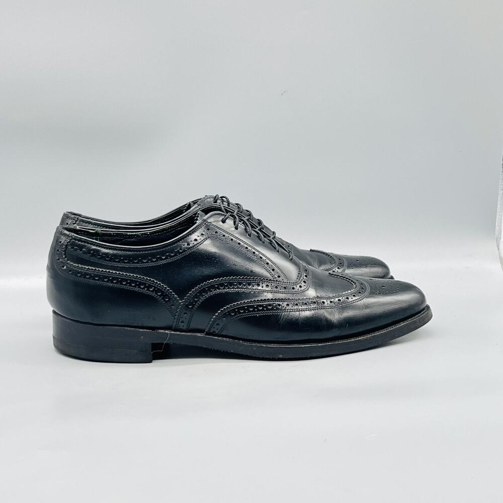 Florsheim Shoes Mens 9.5 Black Leather Imperial Wingtip Oxford Dress Vintage
